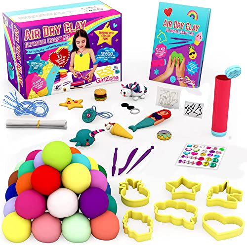 GirlZone Air Dry Clay Ultimate Craft Kit, Over 100-Piece Kids Modeling Clay Set, Air Dry Clay with No Baking Required, Fun Kids Toy for Playdates