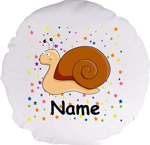 Shirtinstyle Kuschelkissen Schnecke mit Wunschnamen Tiermotiv Sterne Sterne, Kinderzimmer Kuscheln, Kopfkissen Dekokissen mit Füllung, Größe 40cm, Farbe weiß