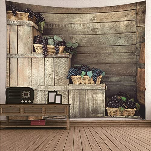 Aotiwe Tapisserie Kunst, Wanddeko für Wohnzimmer Holzschrank und Trauben aus Polyester Braun Lila 240X220Cm