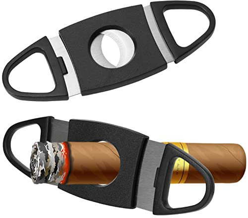2-pack bärbar cigarrskärare, rostfritt stål fickcigarr verktyg, dubbel guillotinblad sax, cigarrtillbehör med plasthandtag passar de flesta storlekar på cigaretter, svart