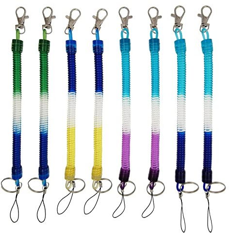 Porte Clef Retractable, 8 Pcs Coloré Attache Porte Clé Extensible, Cordon Elastique Ceinture à Outils pour Homme Femme et Enfant, Étirement Maximal Jusqu'à 110 cm