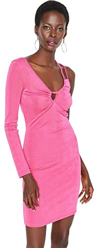 Trendyol Woman Fitted Standard Asymmetrical Collar Knit Dress Vestido, Fuchsia, 34 para Mujer