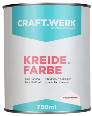 CRAFT.WERK Kreidefarbe für Möbel (750ml, powder rosa) ultramatte Chalk Paint Farbe für Holz - Möbelfarbe einfach zu verarbeiten - Möbellack auf Wasserbasis - Made in Germany