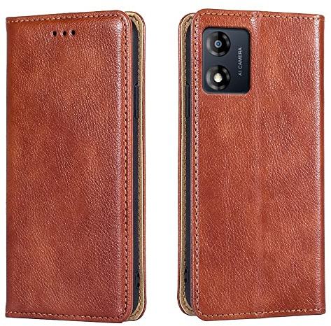 HONLEN Funda Compatible con Motorola Moto E13 Carcasa, (6.5 Inches) Magnético Cartera Cuero Case, 2 Ranura Tarjeta Movil Cover Negro - Marrón