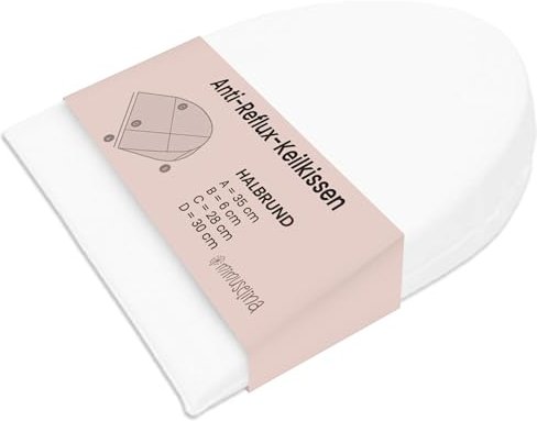 MIMUSELINA Cojin Cuña Antireflujo | Almohada Cuña Elevar Colchon y Evitar Reflujo y Cólicos | Almohada Pequeña para Cama | Impermeable | Hecho en España | Forma Semicircular | 35x28x6 cm