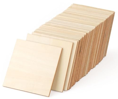 Agoer 50 Stück Holzstücke zum Basteln, 10x10 cm, unlackiertes Holz, quadratisch, blanko, Holz, natürliche Scheiben, Quadrate, Ausschnitte, Holz zum Basteln, Malen, Brandmalerei, Fleckenverbrennung