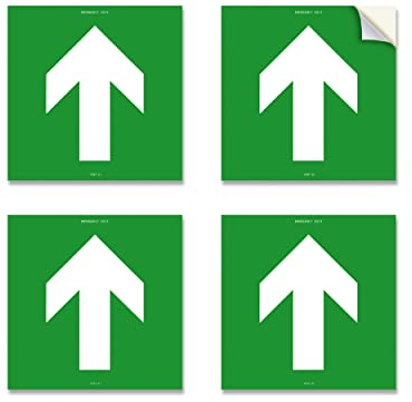 4 Frecce Adesive calpestabili per pavimento e/o muri lisci, guide verso uscita di emergenza, mis. 15 cm, impermabili, in vinile/pvc laminato antigraffio, cartelli segnaletica sicurezza iso 7010