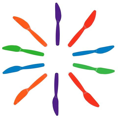 Pack of 10 Multicoloured Small Children's Knives Virtually Unbreakable Reusable Polycarbonate Plastic