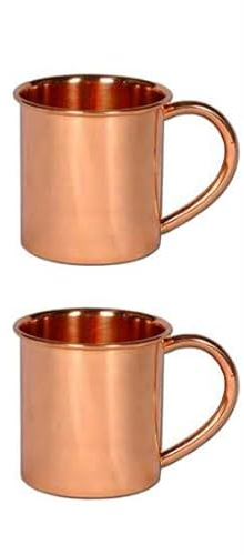 Art Of Creation Smooth Solid Pure Copper Beer Mug Set of 2 Copper with Large Handle for Ice Cold Drinks, Beer, Cocktails Barware Size-16.oz