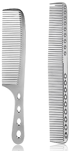 Aluminum Barber Comb Set - 2 Pcs Professional Fine Tooth Hair Styling Comb for Men and Women