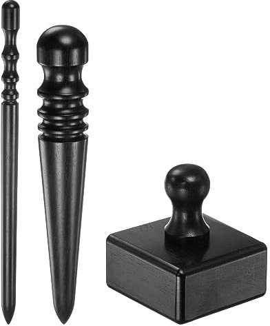 QUARKZMAN Cuero Borde Bruñidor Herramienta 3 Tipo Negro Ébano Madera 4 Ranuras Delgado Palo y Redondo Cabeza y Cubo Madera Borde Pulido Más Cuero Bruñido para Pulido Bordes