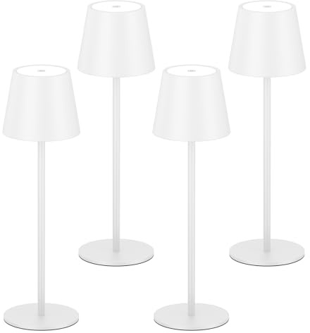 K-Bright 4 Stück LED Dimmbare Akku Tischlampe Kabellose 36.5cm Weiß | 3000K Warmes Licht led Tischlampe aus Aluminium, IP54 Wasserdichte Tischleuchte mit USB-C Für Esstisch, Bartheke, Camping
