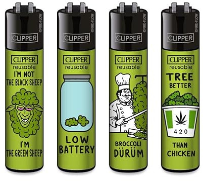 Clipper® 4er Set Think Green Feuerzeuge + 1 Sticker High Zombie