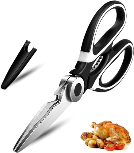 Eastrise Ciseaux de cuisine robustes avec housse, ciseaux de cuisine tranchants multi-usages, coupe sans effort et polyvalence (1 pièce/blanc)