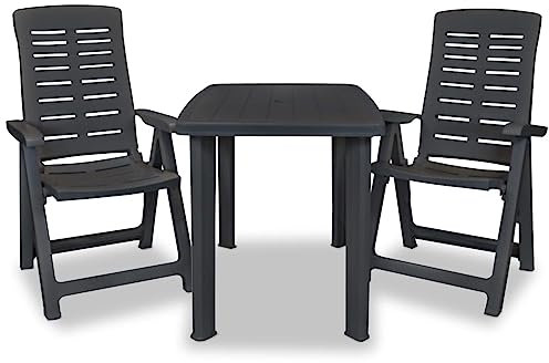 KTHLBRH 3-TLG. Bistro-Set Kunststoff Anthrazit Terrassenmöbel-Sets Outdoor-Möbel-Sets Gartenmöbel-Sets für Gärten, Terrassen und Balkone