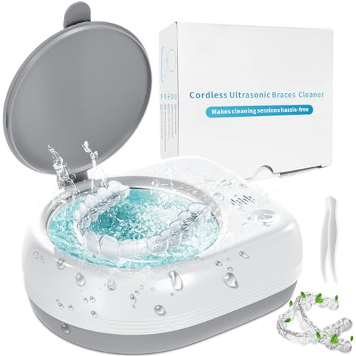 Ultrasonic Retainer Cleaner, Rechargeable Cordless Retainer Cleaner Machine with 50kHz, 2000mAh Battery Portable Charge Once Use 8 Times, Dental Cleaning Pod for Retainer, Traval Use (80ml)