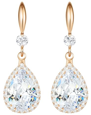 Linawe Conjunto de joyas colgantes de oro rosa para mujer, joyería de moda, pendientes de cristal, diamantes y diamantes, pendientes de boda