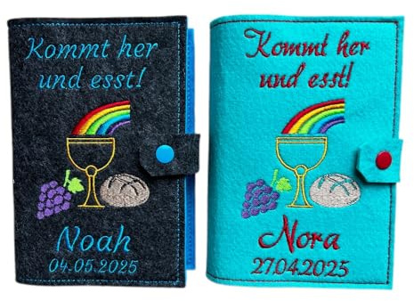 Generisch Gotteslob Hülle | Kommt her und esst! 2025| hochwertig und einzigartig bestickt | Kommunion | Geschenk | Gotteslob | Buchhülle