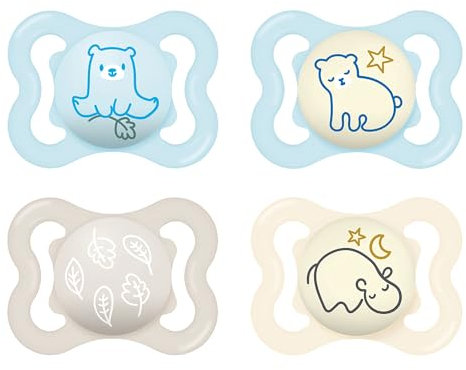 MAM Supreme Day & Night Schnuller | 0-6 Monate | Babyschnuller für Neugeborene | 94% Akzeptanz | beugt Zahnfehlstellungen vor | mit Zahnmedizinern entwickelt| SkinSoft Silikon |Bär/Nilpferd |4 Stück
