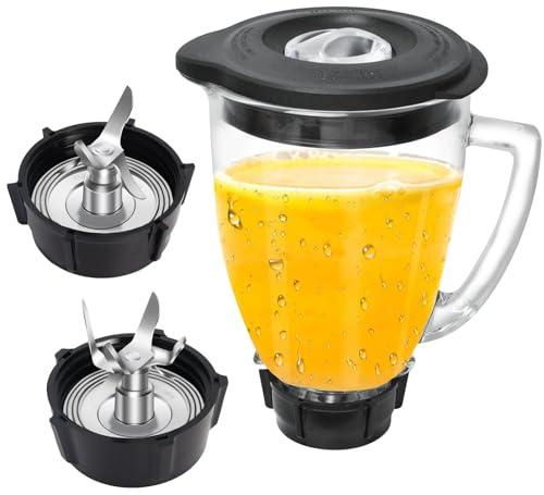 Jarra De Repuesto Para Batidora 6 Tazas 48 Oz Compatible Con Oster Blender | Jarra De Vidrio De 48 Onzas 12 Velocidades Con Cuchilla Para Hielo Y Base Inferior Para Batidos Jugos Salsas Y Cocina Diaria
