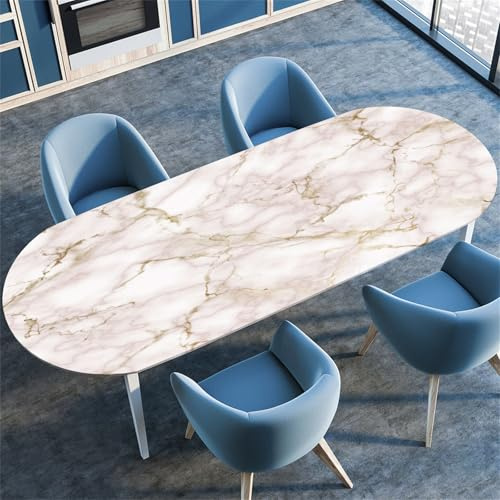 Highdi Tovaglia ovale elastica 3D, lavabile, per esterni, con elastico, per sala da pranzo, cucina (91 x 152 cm, nebbia 6)