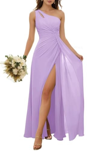 Robe de princesse asymétrique pour demoiselle d'honneur en mousseline de soie Robe de soirée formelle ZM154, lilas, 40