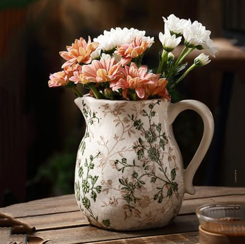 XIUWOUG Vase de Chinoiserie Vintage Vase à Fleurs en céramique Pichet en céramique Vases à Fleurs en Porcelaine fissurée de Glace pour la décoration intérieure,D2