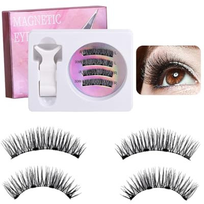 BARRU 1 par de pestañas magnéticas 3D - Efecto natural, Juego de pestañas magnéticas dobles sin delineador de ojos, sin pegamento, Fácil de aplicar con aplicador, Reutilizable e impermeable (B)