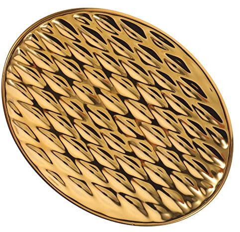 TOPBATHY Jabonera De Cerámica Dorada para Baño, Contenedor De Jabón Ovalado Drenaje Automático, Diseño Cóncavo Bordes Elevados, Compatible para Ducha y Encimera, Soporte para Barra De Jabón