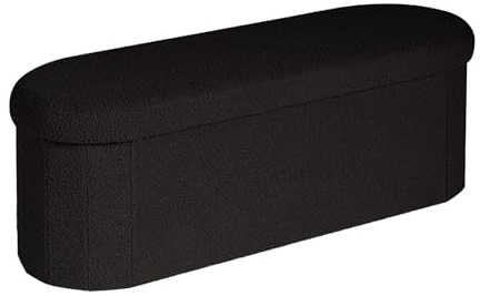 PINPLUS Pouf con Contenitore, Sgabello Imbottito Pieghevole in Tessuto Bouclé, Panchetta con Vano di Rimaneggio per Camera, Soggiorno, Ingresso, 110x38x38cm, Nero