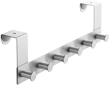 SOTECH Perchero para puerta LINEA II (acero inoxidable cepillado mate, 380 x 110 mm, con 6 ganchos) Perchero para puertas de 40 mm sin galce - ¡organización elegante para su hogar!