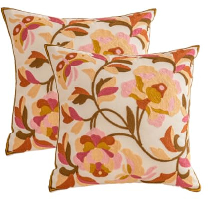 KIJING Lot de 2 housses de coussin brodées pour canapé, salon, chambre à coucher, décoration d'intérieur, décoration de fête et de fête (fleur de magnolia)