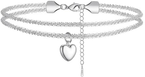 BMMYE Sterling Silver Anklet Ankle Bracelets for Women,Adjustable Silver Anklets for Women Heart Ankle Bracelet