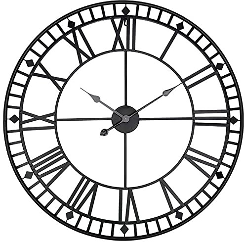 NTALJC Outdoor Garden Wall Clock, 80cm Large Round Metal Garden Clock with Roman Numerals, Giant Open Face Clock, Retro, Heavy Duty, A