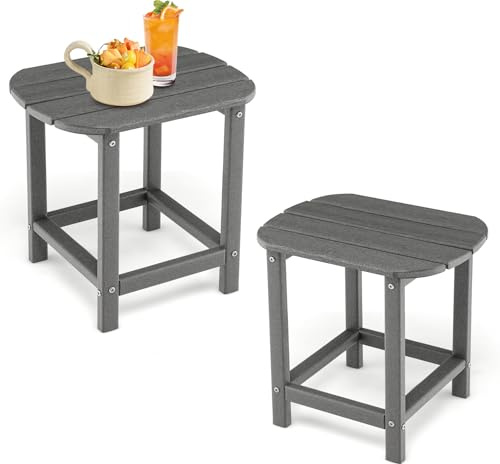 KOMFOTTEU 2er Set Gartentisch klein aus HDPE, Kleiner Beistelltisch bis 91 kg, Balkontisch wetterfest, Kaffeetisch für Balkon, Terrasse, Hof, 48 x 37 x 46 cm