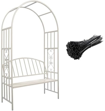 Garden Arch with Bench,Heavy-Duty Arbor Archway Trellis for Climbing Plant,Outdoor Decorations Support Pergola,Metal Arch with Seat for 2 People,Durable,Black(White)
