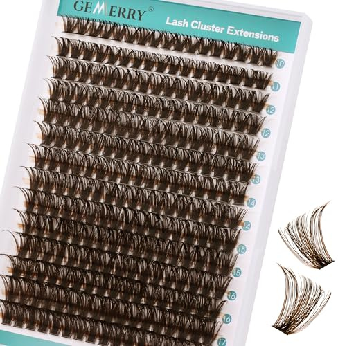 GEMERRY Einzelnwimpern 80D DIY Braune Clusterwimpern 0.07 D Curl 10-18 Mix | Individuelle Wimpernverlängerung Volume Wimpernbüschel Cluster Lashes zu Hause (Braune-80D-10-18mm)