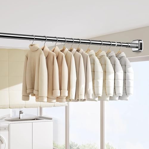 Adjustable Stainless Steel Tension Curtain Rod, No Drill Hanging Clothes Rack for Windows, Bathrooms, Kitchens & Balconies (190cm-260cm) - Versatile & Easy Install