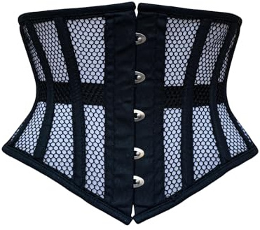 Women’s Cotton & Mesh Underbust Corset Steel Boned Waist Trainer with Lace-Up Back Breathable, Comfortable Belly Reducer for Daily Wear, Cosplay & Burlesque (UK, Alpha, S, Regular, Regular, Black)