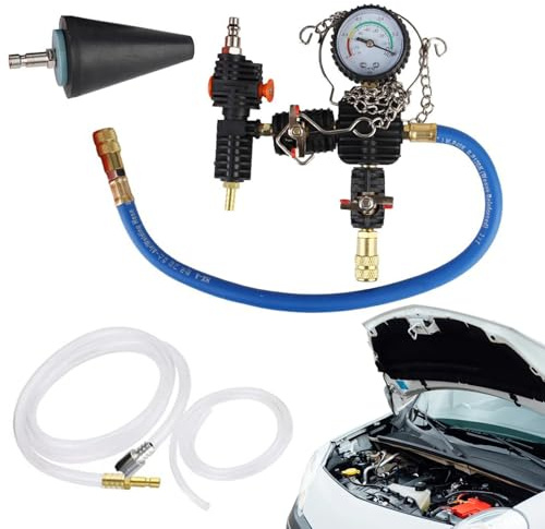 Generico Kit de Vaciado y llenado anticongelante, detección de Fugas, de refrigeración – Detector de Fugas, manómetro, Herramienta de Recarga para Coche, vehículos, Taller, reparación y