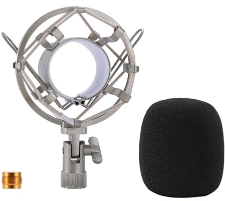 Lukvcoe Universelle Mikrofonspinne Mikrofonhalter Zubehör Schockmontage aus Metall - Robuste, komplett aus Metall Shock Mount Mikrofon mit Windschutz für Kondensatormikrofone (47-53 mm) - Zilver
