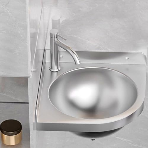 HEFJIAYCIQ Edelstahl-Eckwaschbecken Für Badezimmer, Wandmontiertes Kleines Waschbecken Für Badezimmer, Für Innenräume, Garagen, Waschküchen/Hauswirtschaftsräume,Silver 2,32x32x17.5cm