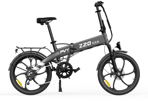 PVY Klapprad E-Bike 20 Zoll, Elektrofahrrad für Herren & Damen, 36V 14Ah Akku (80-100km Reichweite), 250W Motor, 6-Gang, Scheibenbremsen, Gepäckträger – faltbares Pendler & Stadtfahrrad, Grau