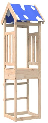 QUAHEAS Torre da gioco marrone, 52,5 x 46,5 x 208 cm, in legno di pino massiccio, casetta per bambini, casetta per alberi, casetta in legno, per esterni, terrazza, arrampicata, scivolo, nascondere