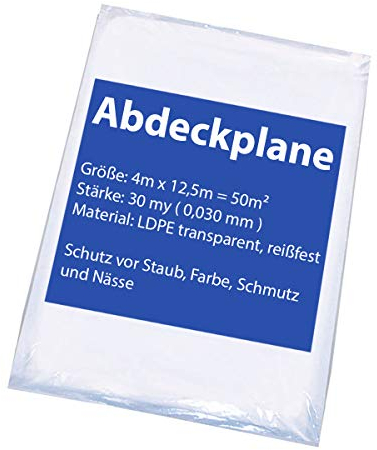 Abdeckfolie Malerplane Malerfolie 4x12,5m Schutzfolie 30my Profi 5 Stück 50m²