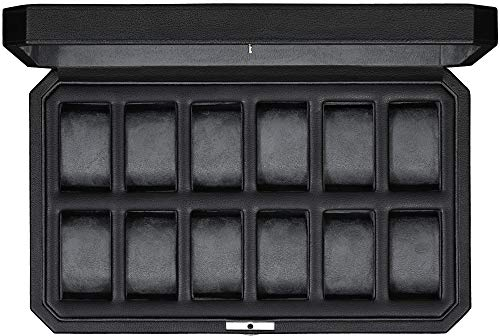 ROTHWELL 12 Slot Leder Uhrenbox - Luxus Uhrengehäuse Display Organizer, Herren Aufbewahrungsboxen Halter Große Glasplatte (Schwarz/Grau)