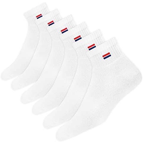 NAVYSPORT Chaussettes Homme 43-46 Sport Coton Coussin Quart Long - Lot de 6 Paires Chaussettes Courtes Unisexe (EU 43 46, Blanc)