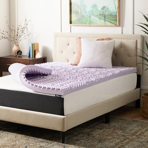 LUCID Lavender Infused 3 Inch Memory Foam Mattress Topper with 5 Zones – Twin XL Size – Plush Feel – CertiPUR Certified – Dorm Room Essentials