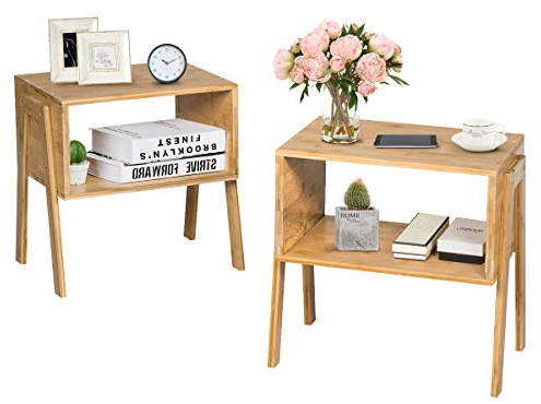 COSTWAY Stapelbarer Nachttisch aus Bambus, 2er Set, Beistelltisch mit offenem Fach, Nachtkommode, Nachtschrank, Sofatisch, Nachtkonsole für Schlafzimmer, Wohnzimmer