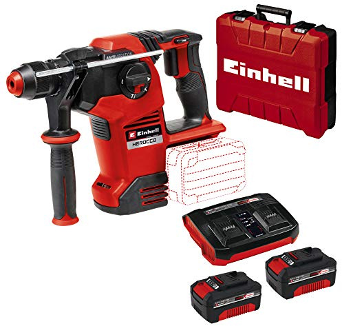Einhell Akku-Bohrhammer HEROCCO 36/28 Power X-Change (Li-Ion, 2x 18 V, Twin-Pack, 3.2 Joule, 29 Nm, bürstenloser Motor, SDS+ Werkzeugaufnahme, inkl. E-Box, 2x 3,0 Akku und Ladegerät)